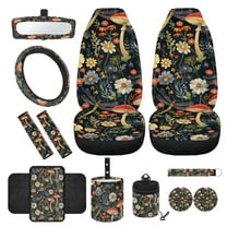 Jeiento Mushroom Car Seat Covers Full Set of 12 Floral Steering Wheel Cover Seatbelt Strap Pad Armrest Box Mat Garbage Bin Hanging Storage Bag Rearview Mirror Cover Cup Holders for Women Men