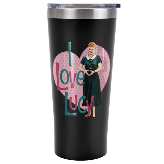 I Love Lucy Official Heart You 20 oz Travel Tumbler, Stainless Steel, Vacuum Insulated with Leak Resistant Slide-Lock Lid