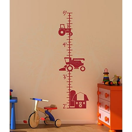 Farm Tractor Growth Chart Vinyl Boy Bedroom Art Stickers Red