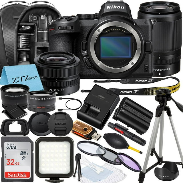 Nikon Z5 Mirrorless Camera with NIKKOR Z 24-50mm + DX 50-250mm Zoom Lens + SanDisk 32GB Memory Card + Case + UV Filter + ZeeTech Accessory Bundle