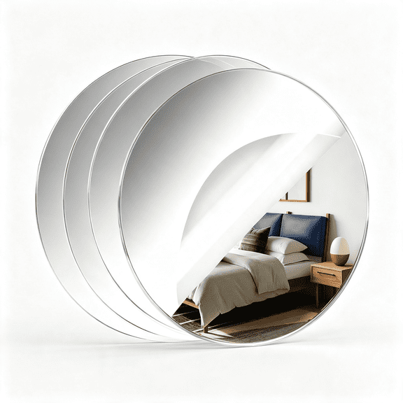 LQSEO Acrylic Round Mirrors, 4 Inch No Glass Circle Mirror Tiles Self Adhesive Mirror Stickers for Wall Home Living Room Bedroom Decor, Small Mirrors for Crafts (4, 4 Inch/10Cm)