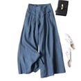 thumbnail image 5 of UDAUDU Women Linen Wide Leg Pants High Waist Pleated Loose Fit Casual Beach Cropped Pants with Pockets Navy 2XL, 5 of 5