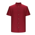 thumbnail image 6 of Muscularfit Casual Mens Oversized T Shirt Red Polyester Mock Neck Tshirt Plain Button-Up Short Sleeve Shirts,M, 6 of 6