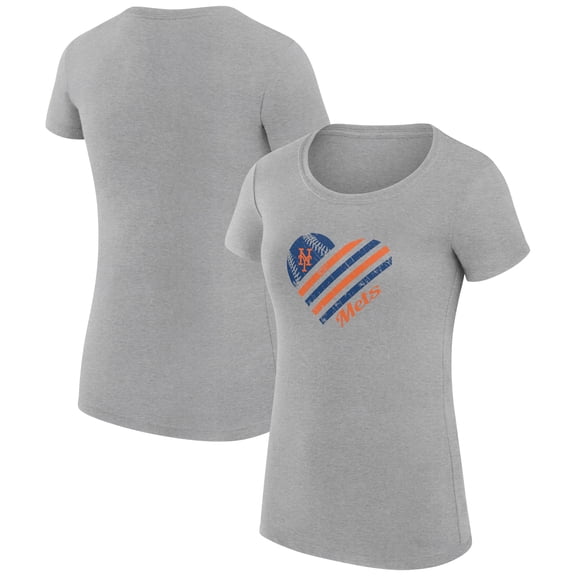 Women's G-III 4Her by Carl Banks  Heather Gray New York Mets Super-Slim Fit Lightweight Heart Graphic T-Shirt