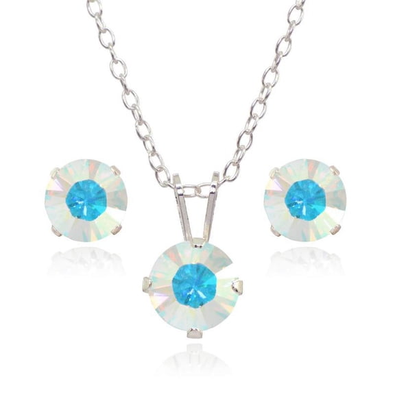 Sterling Silver Crystal Swarovski Elements 5mm Necklace & Stud Earrings Set