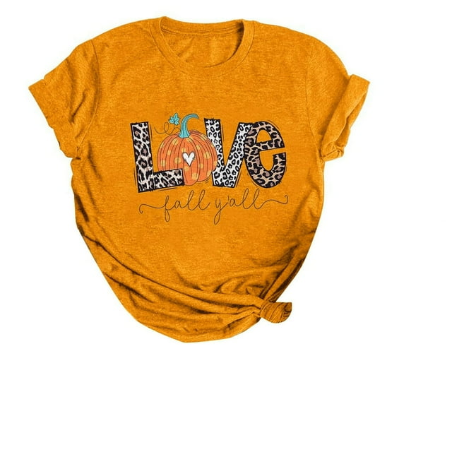 T-shirts Décontractés d'Automne pour Femmes Citrouille Manches Courtes Halloween T-Shirts Graphiques Amusants