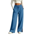 thumbnail image 2 of Women Sweatpants Ndbuld Women Fashion Trousers Full Pants Casual Straight Solid Color Loose Casual Wide Leg Pants Blue XXL, 2 of 9