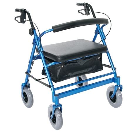 Essential Medical Supply Endurance HD Heavy Duty 4 Wheel Walker with Seat, Blue