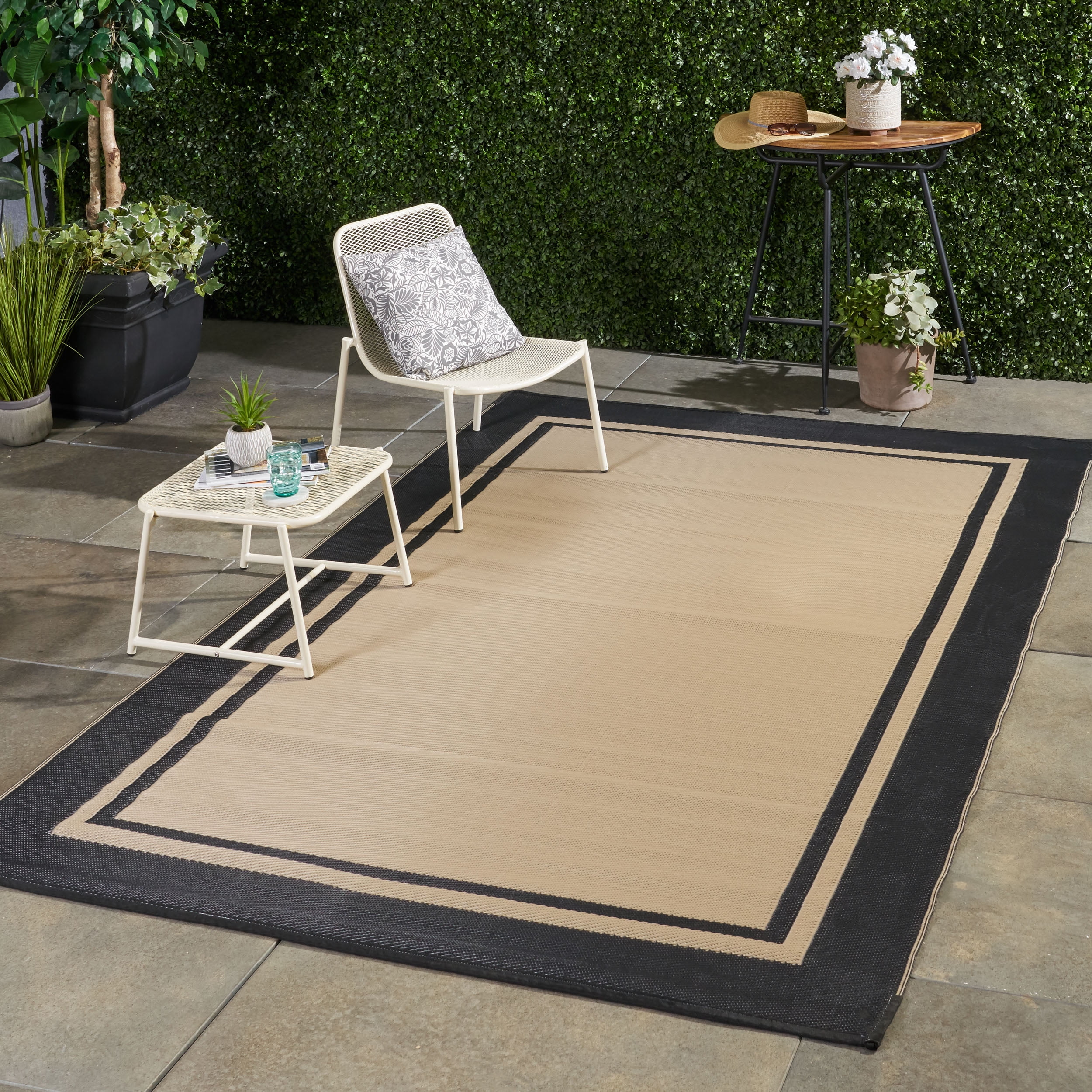 Tuan Outdoor 6' x 9' Modern Scatter Rug, Light Brown and Black