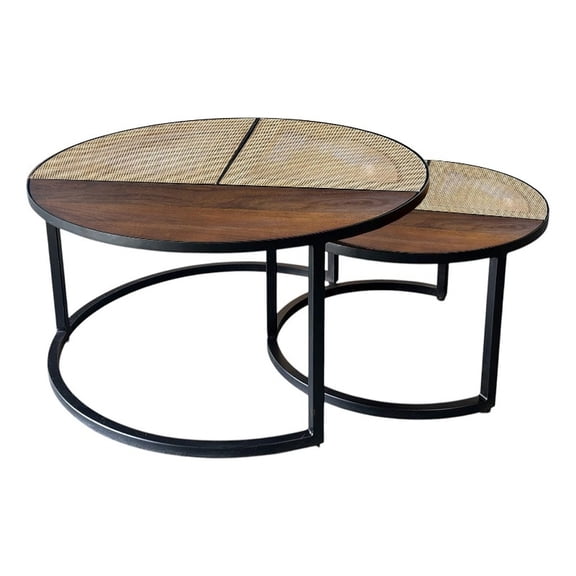 Carolina Cardinal 28" Round Nesting Coffee Table with Cane in Natural