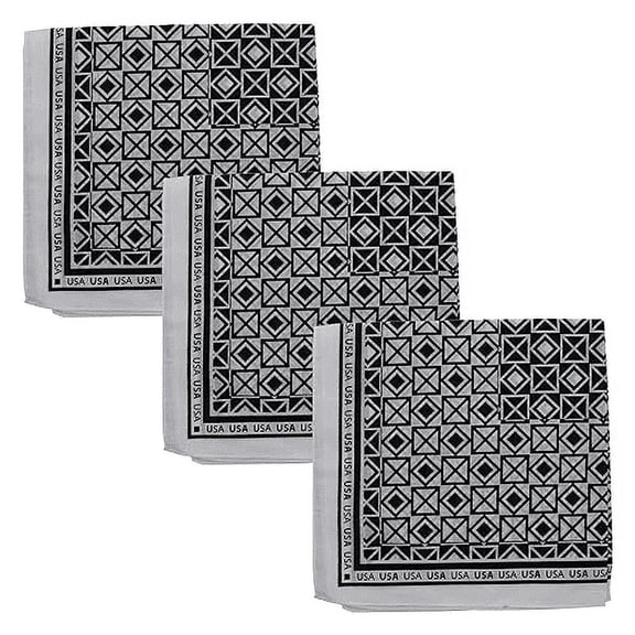 Motique Accessories Print Design Bandana - Set of 3 (Black White Geometric Usa)