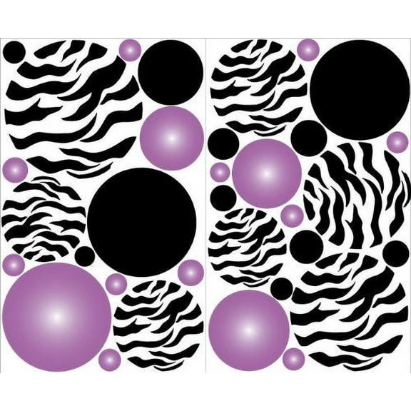 Purple Radial Zebra Print Dot Wall Decals / Zebra Print Polka Dots Wall Decals