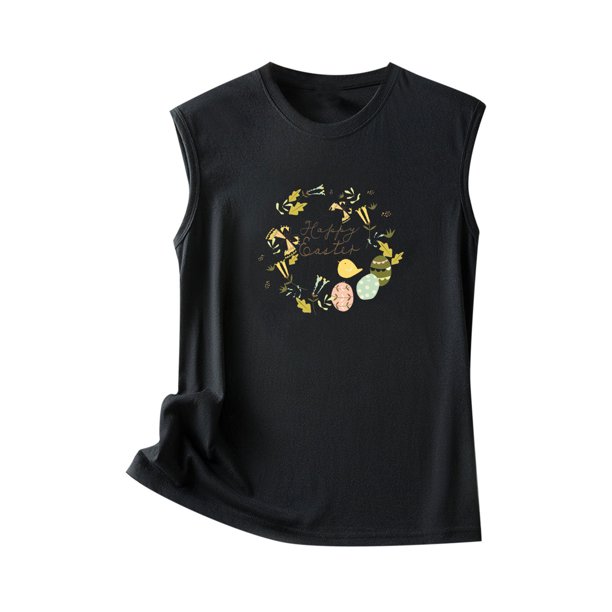 Tops con estampado de Pascua sin mangas con cuello redondo a la moda para mujer Fridja qr2552