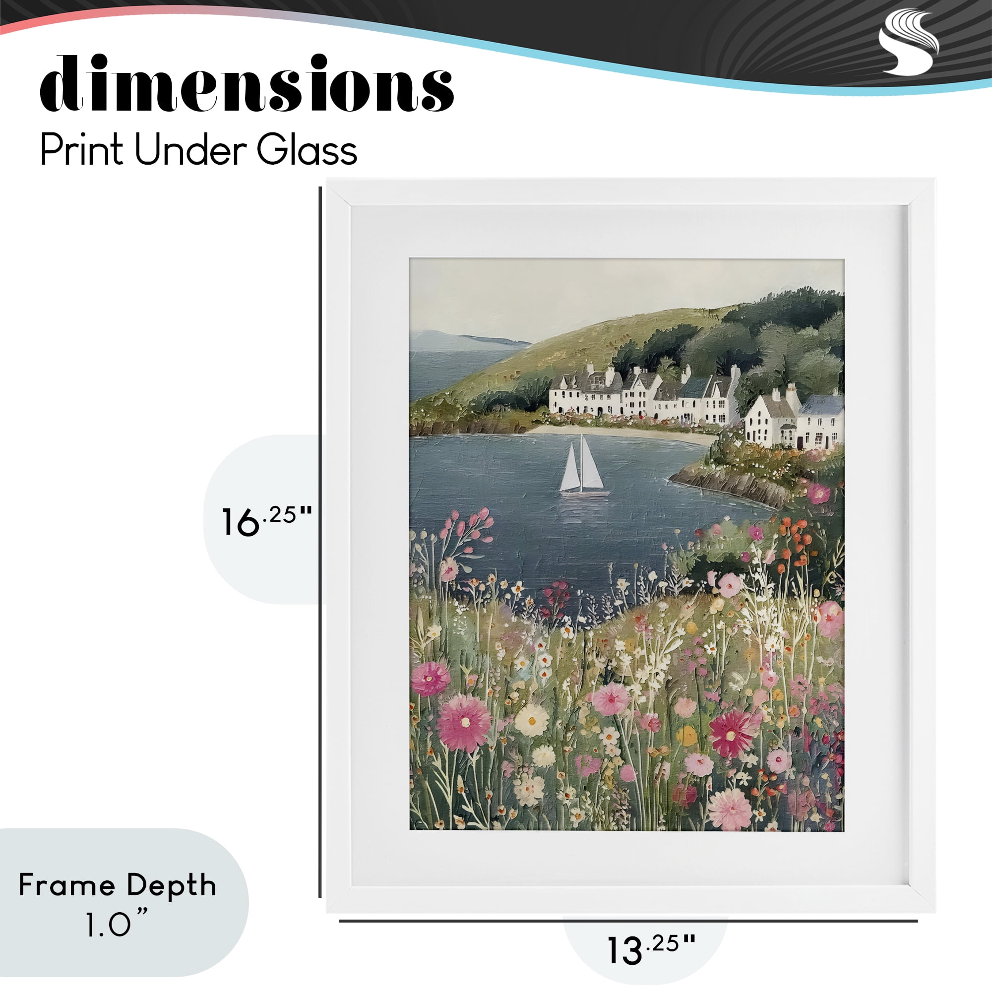 Stupell Industries Clifftop Meadow & Sailboat White Framed Print Under Glass, design by Riley B