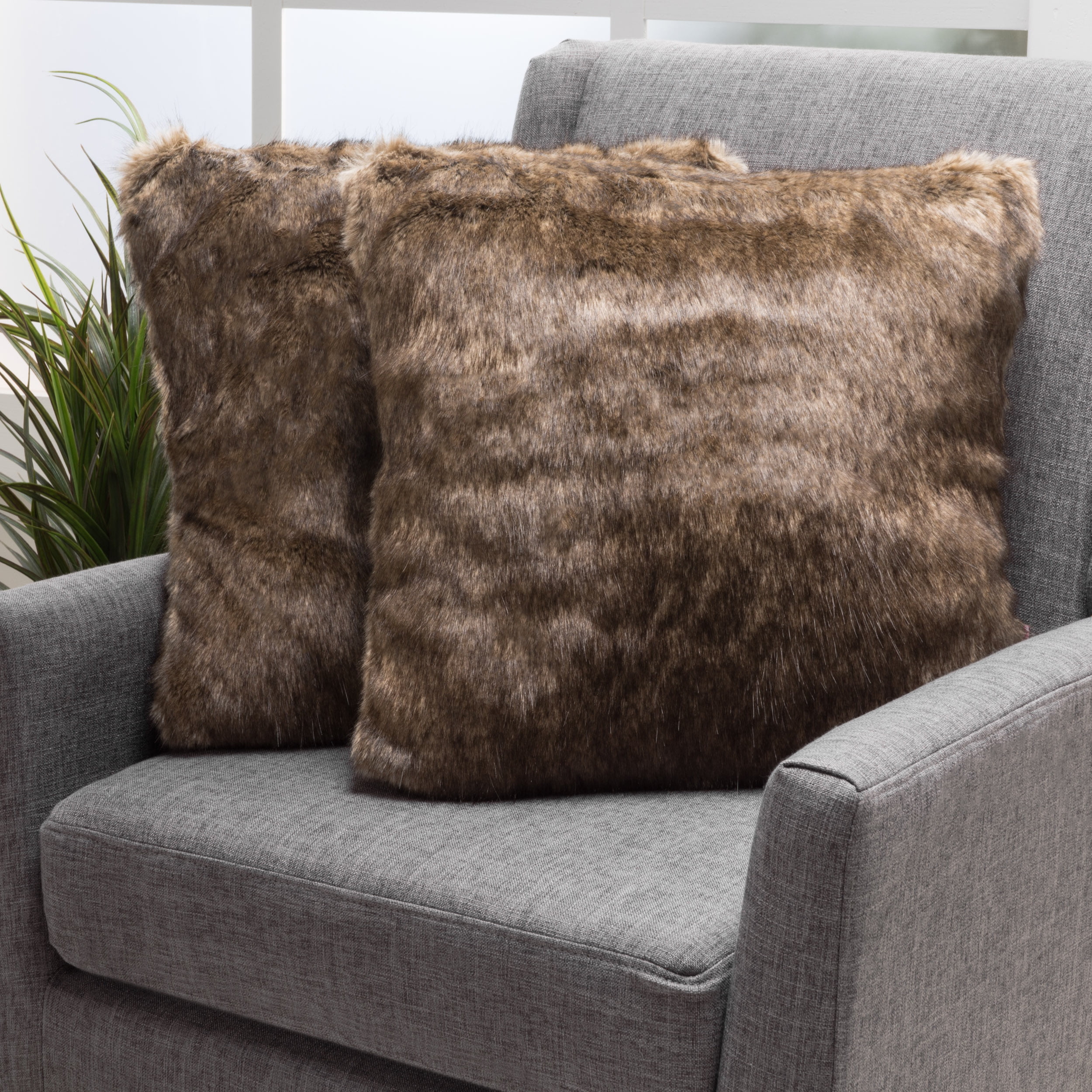 Noble House Elise Faux Fur Throw Pillow (Set of 2), Dark Brown