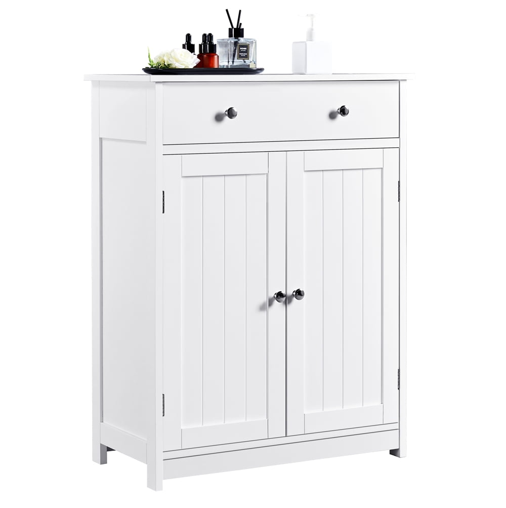 White Floor Cabinet/Cupboard with One drawer 3 Shelves Bathroom Kitchen Storage 