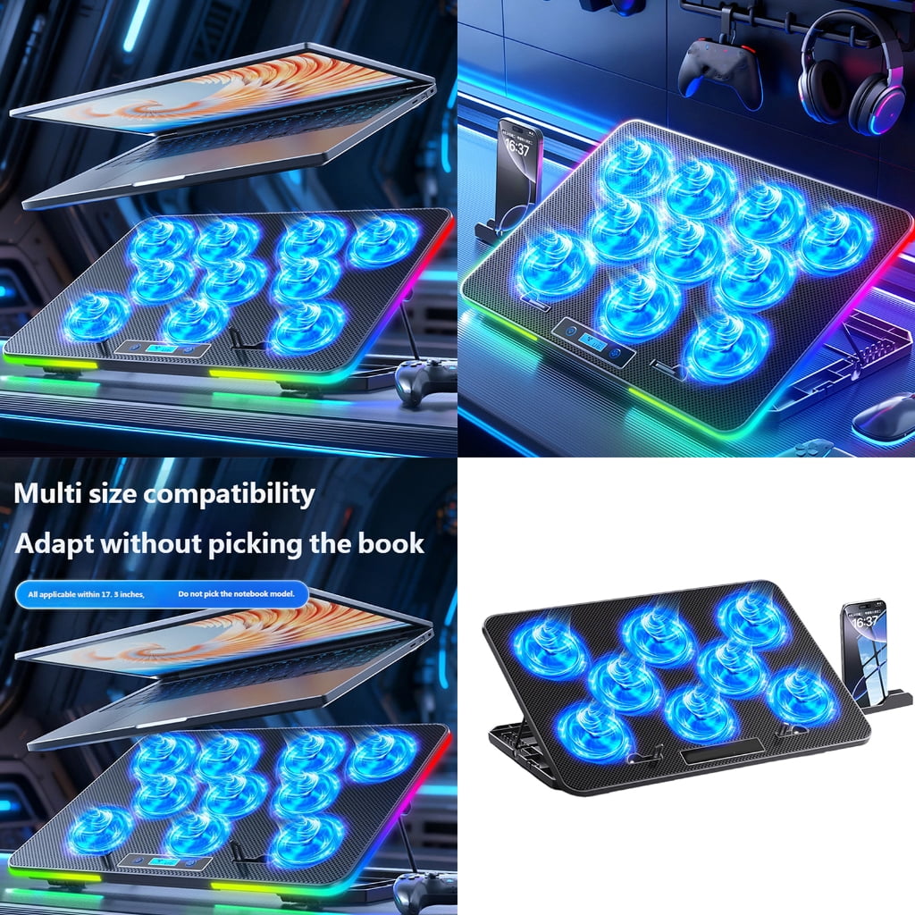 Miiottaa Multiple Speed Adjustable Metal Laptop Coolers Stand Builts In RGBs Lighting System