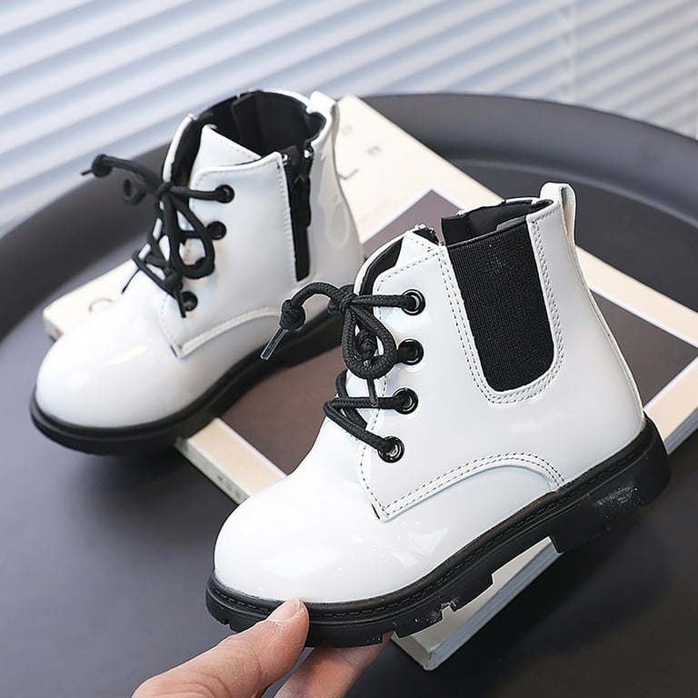 Ketyyh chn99 Little Girl Boots Ankle Boots Flat Bootie School Shoes Zip Up Short White 23