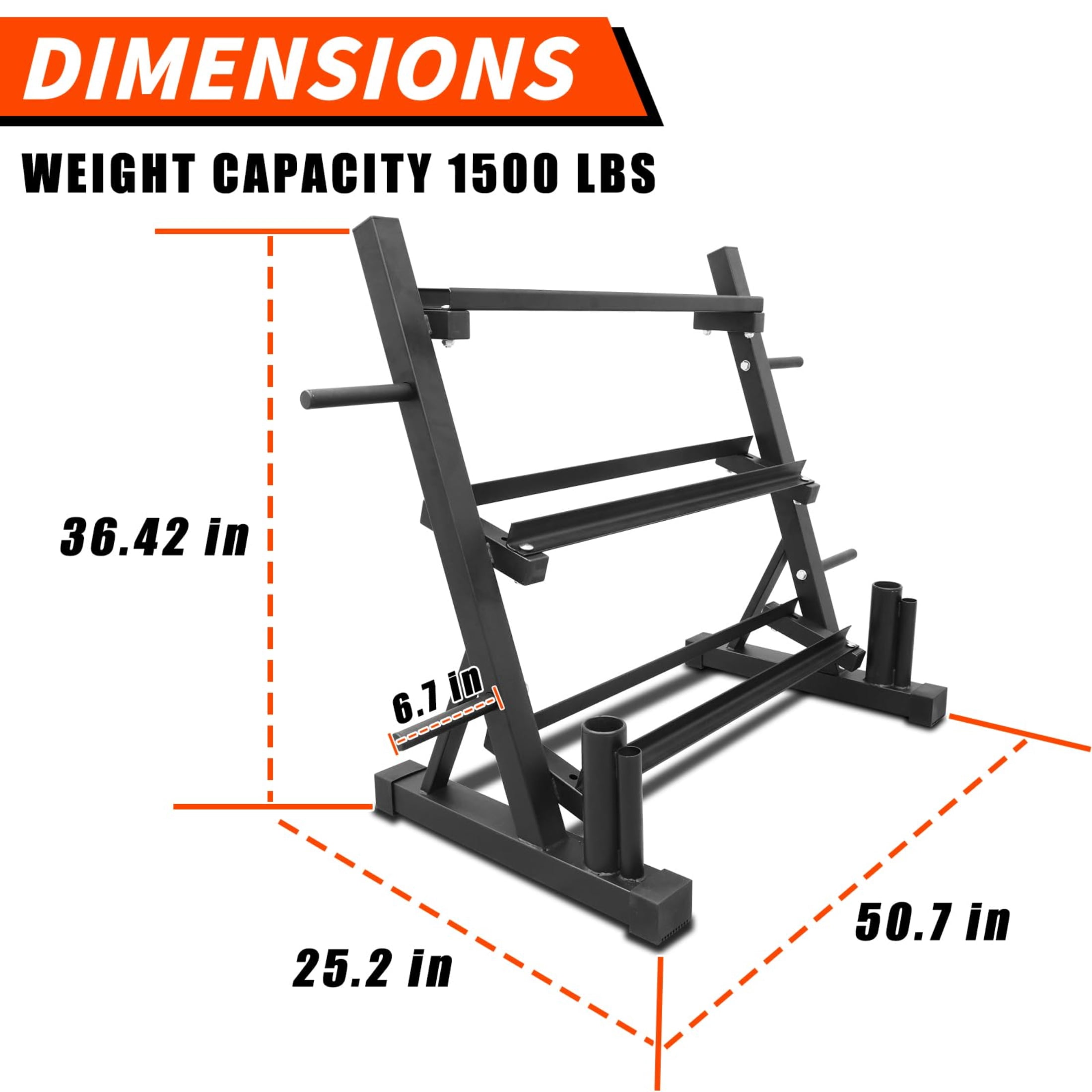 HOUGEET Dumbbell Rack – 3 Tier Adjustable Weight Storage Stand with Side Barbell Plate Holder – Multi Purpose Home Gym Organizer for Dumbbells