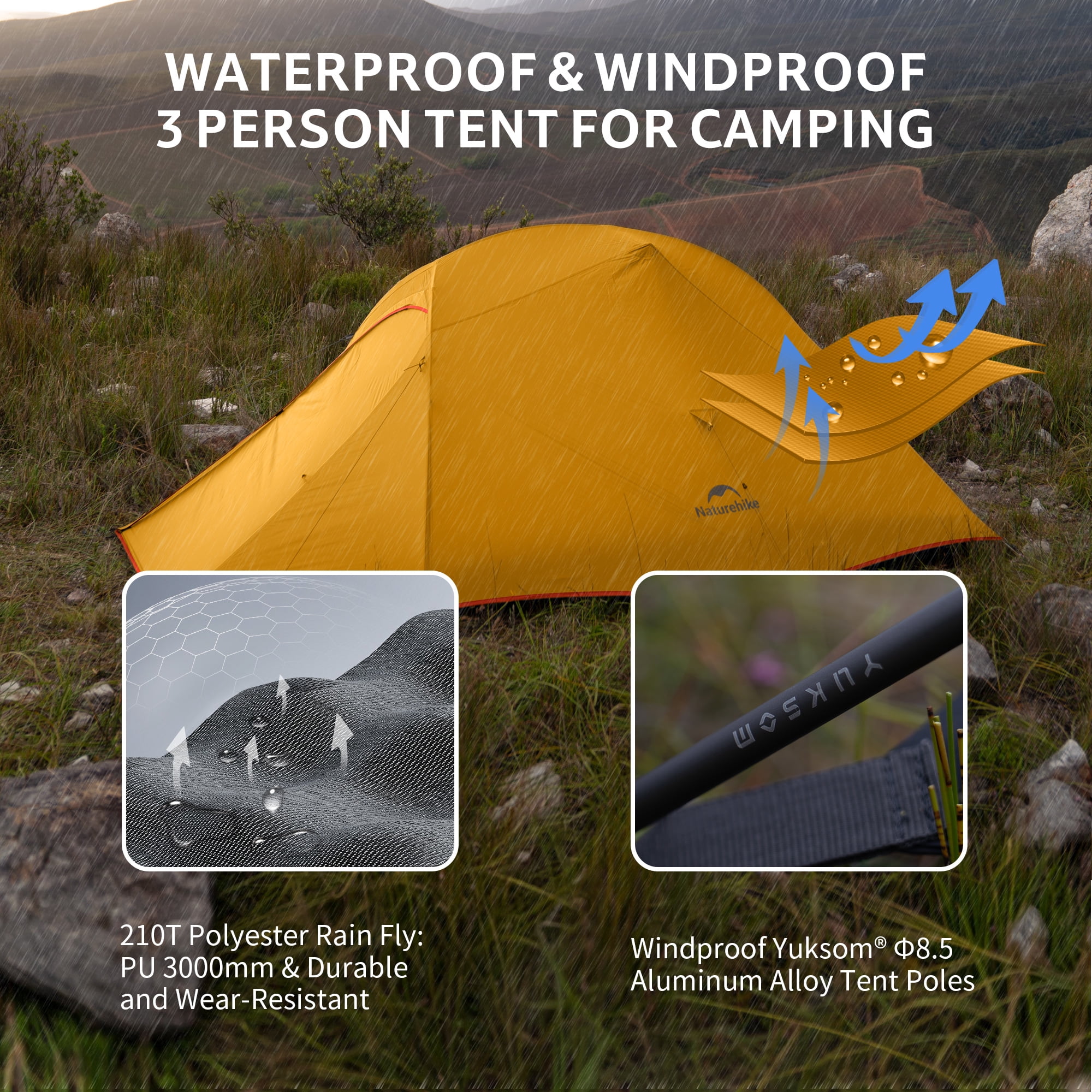 Naturehike Cloud-Up 2 Person Tent Lightweight Backpacking Tent with Footprint - Free Standing Ultralight Camping Hiking Backpack Tents Two Person Tent