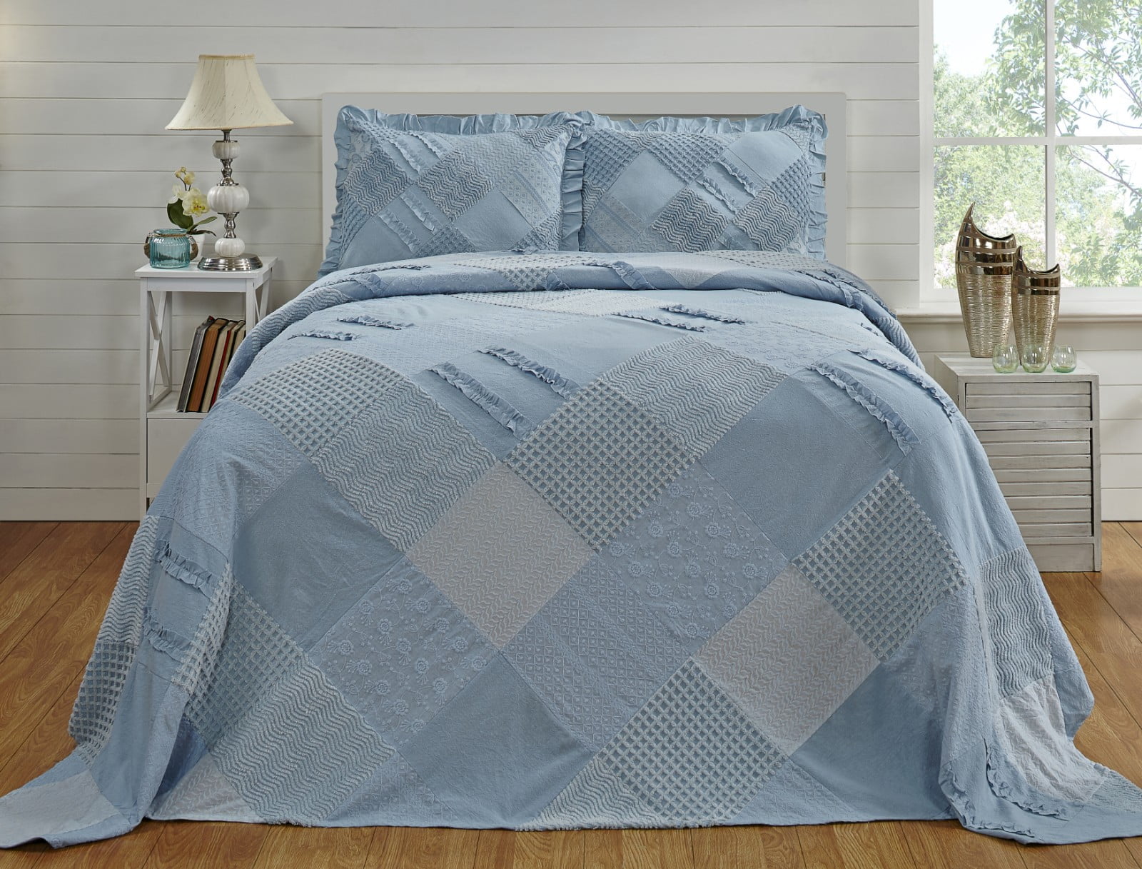 Better Trends Ruffled Chenille Bedspread Full/Double, blue