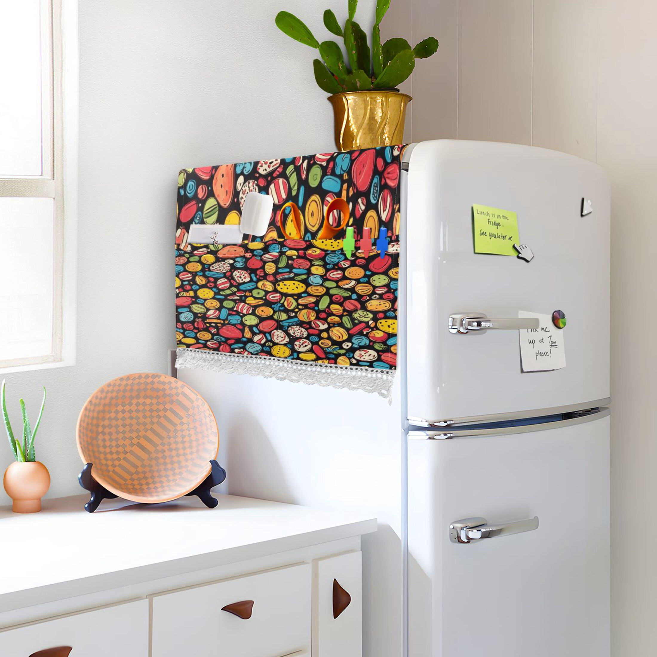 Snacks PatternWasher and Dryer Covers Dust-Proof and Oil Resistant Fridge Cover with 4 Storage Pockets Washing Machine Top Cover for Laundry Kitchen Home 51.2 x 22 In