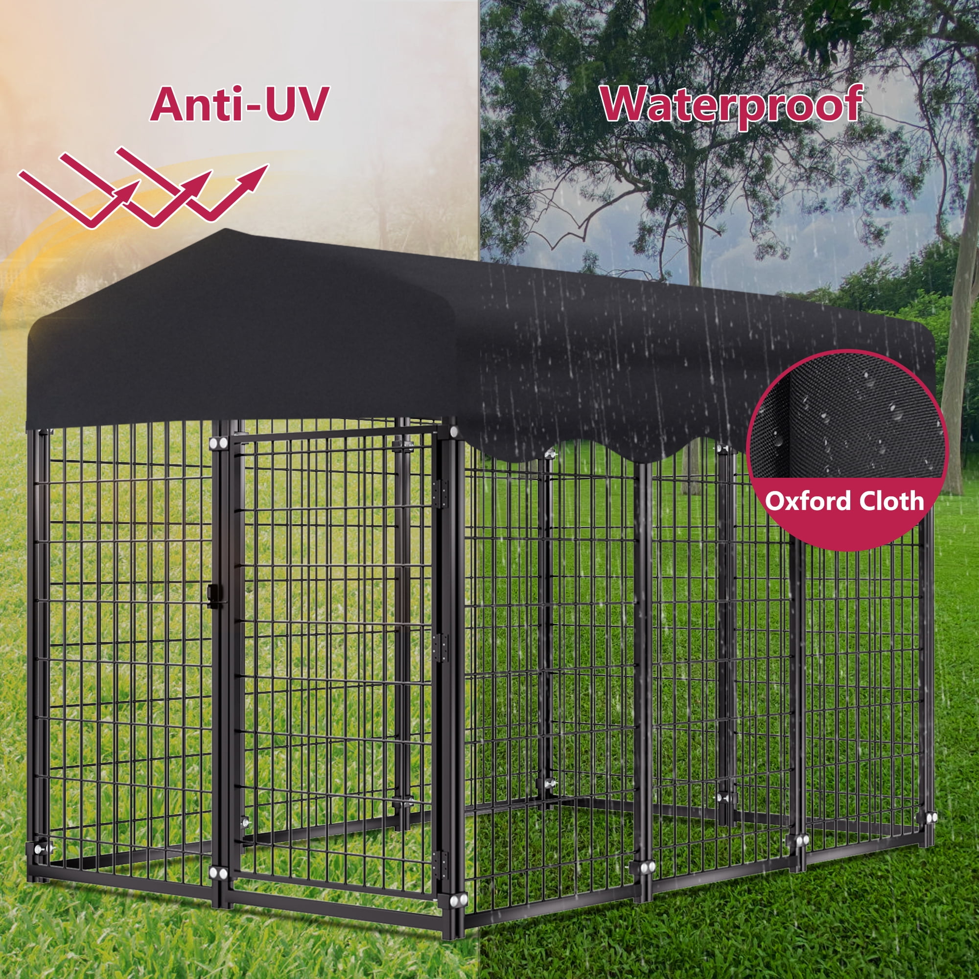 Jhsomdr Large Outdoor Dog Kennel, 6.2ft x 4ft x 4.5ft Dog Fence with UV-Resistant Roof, Outside Dog Run Dog Playpen for Small/Medium Dogs