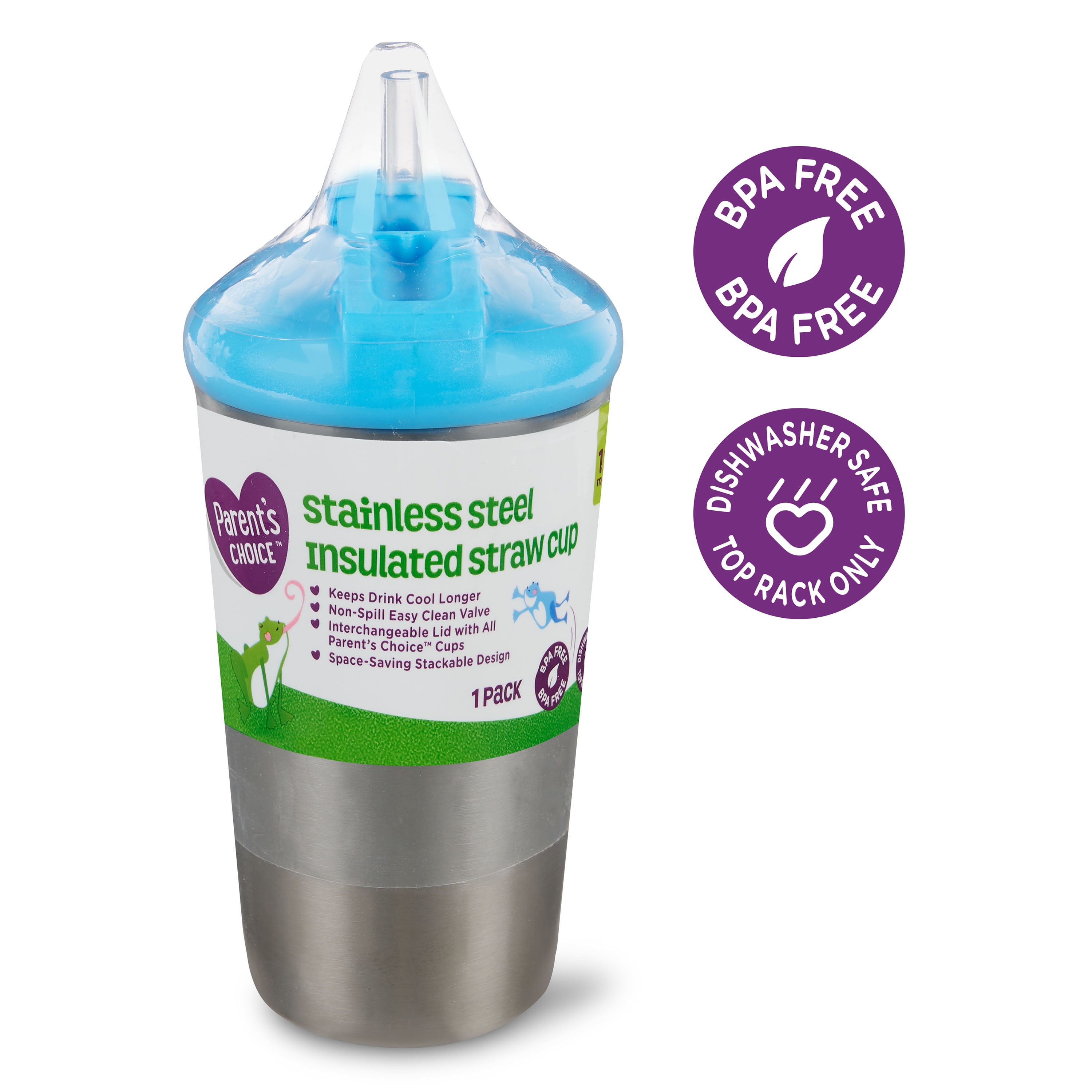 Parent's Choice 10 Ounce, Stainless Steel Insulated Flip Straw Cup - 1 Pack