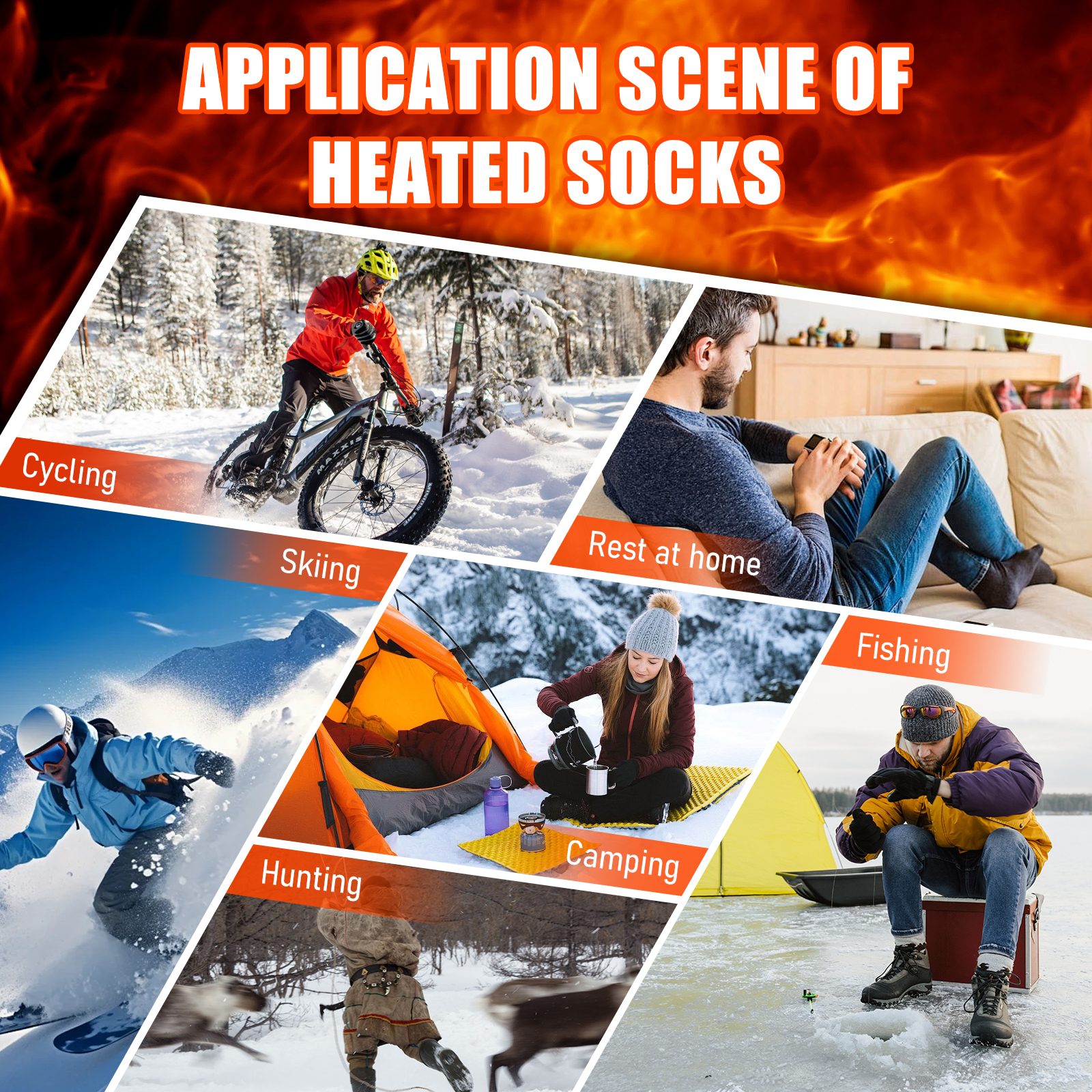 Heated Socks for Men Women, 5V 6000mAh Rechargeable Heated Socks , Electric Socks with 3 Heating Levels for Winter, Skiing, Hunting, Camping, Hiking, Cycling, Outdoor Work