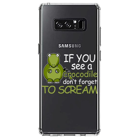 DistinctInk Clear Shockproof Hybrid Case for Samsung Galaxy Note 8 - TPU Bumper Acrylic Back Tempered Glass Screen Protector - If You See A Crocodile, Don't Forget to Scream