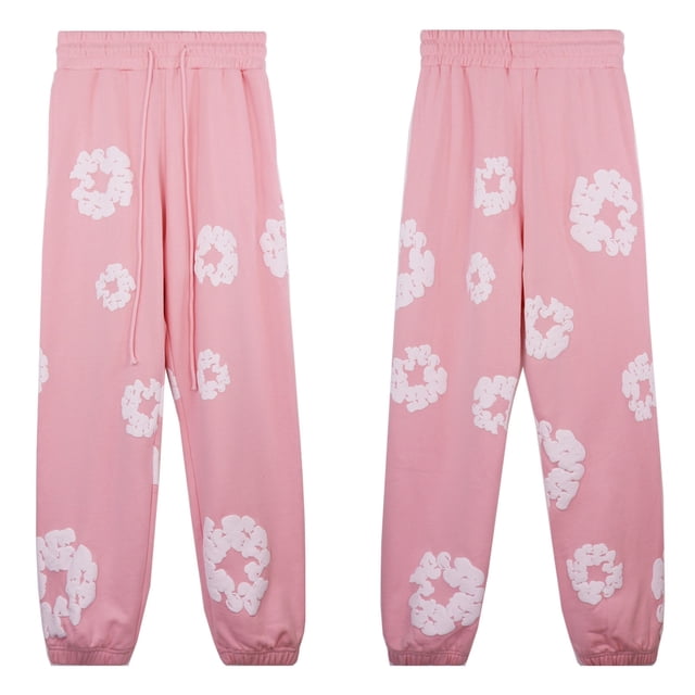 Tendencia de belleza DENIM TEARS línea principal traje con estampado de kapok High street Sudadera con capucha suelta pantalones de chándal casuales para hombrespantalones rosas