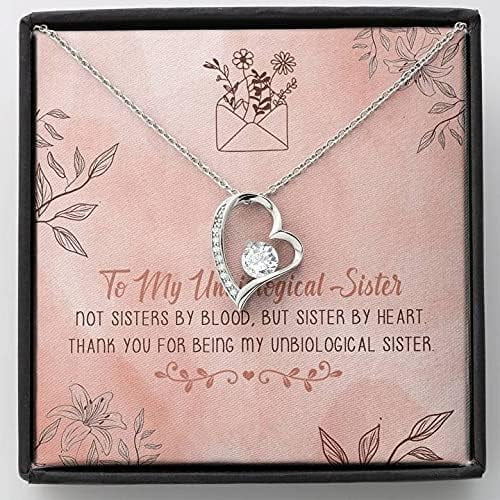 Unbiological Sister Best Friend Gift Jewelry, Long Distance, Quotes, Friends Forever Love Necklace, Christmas idea for sister, Birthday, Graduation Not sister by blood but sister by heart