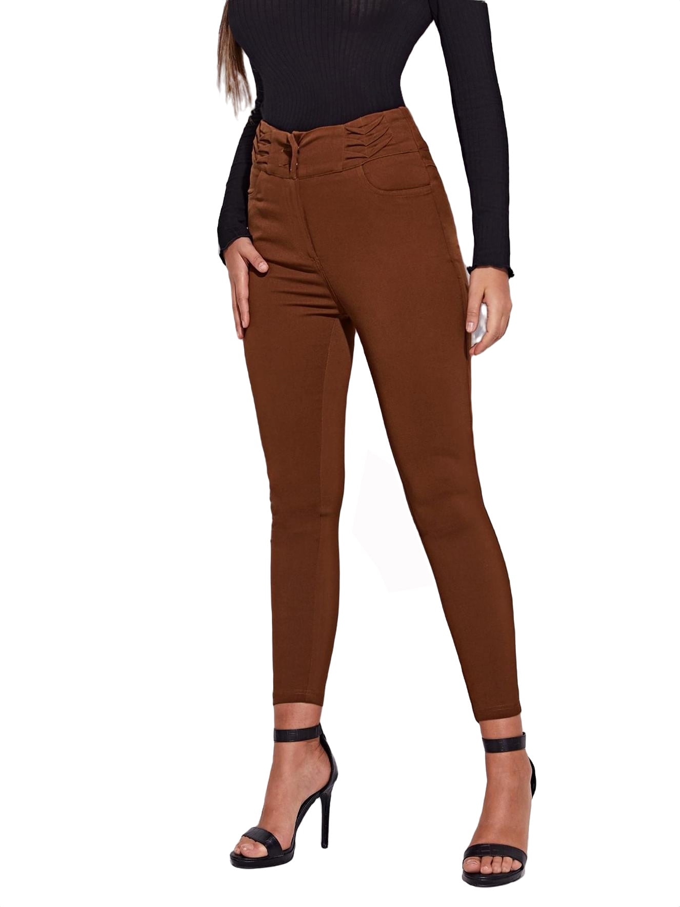 Women's Plain High Stretch High Waist Skinny Jeggings Rust Brown M(6