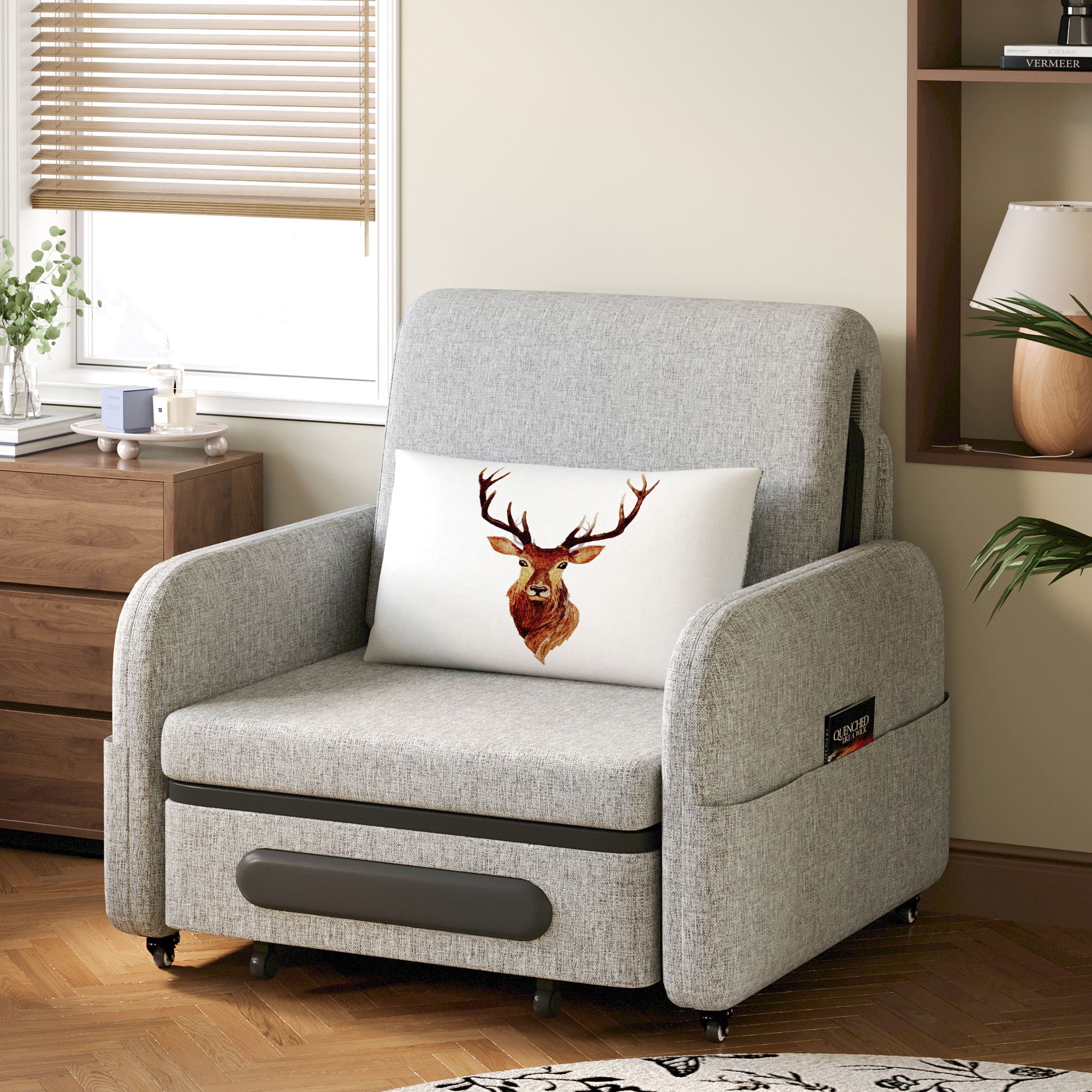 NessCarsti Living Room & Apartment Gray & White Sofa Bed - Extendable Design with Storage Trundle, Convertible Futon