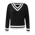 thumbnail image 4 of Women's V Neck Sweater Trendy Striped Pullover Knit Preppy Sweaters Color: Black Size: L, 4 of 5