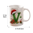 thumbnail image 3 of Christmas Initial Ceramic Mug,11 oz Coffee Cup with Cute Green Glitter Letter & Santa Hat Decor,Home Office Use,Ideal Holiday Gift for Family(V), 3 of 7