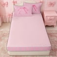 thumbnail image 4 of Erosebridal Striped Letter A Zipper Twin Comforter Sets with Fitted Sheet and 2 Pillowcases for Women Girls, Fashion Stripe Ribbon Zipper Bedding Set, Pink Reversible, 4 Pieces, 4 of 7