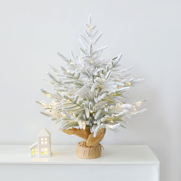 Árbol de Navidad de Escritorio de 24 Pulgadas con Simulación de Pe, Decoración Flocada con Luz, Decoración Interior, Adornos de Regalo Navideños