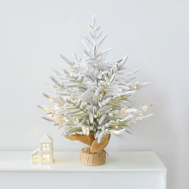 Árbol de Navidad Artificial de 60 Cm (24 Pulgadas) con Luces | Adorno Navideño de Interior de Plástico Blanco