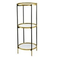 thumbnail image 2 of Ara 39 Inch Round 3 Tier Shelf, Metal, Mirrored Glass Shelves, Black, Gold- Saltoro Sherpi, 2 of 5