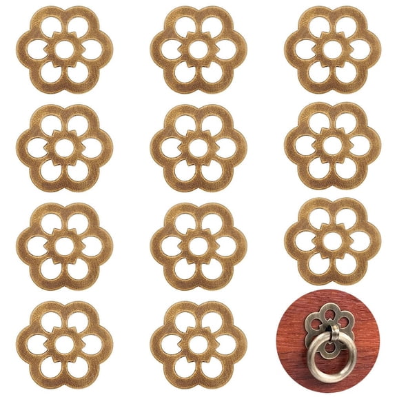 PH 12pcs Flower Shape Flat Washers Brass Backplate Washers 1.3 inch Decorative Bronze Gasket Classical Furniture Decoration Hardware for Door Furniture Cabinet Drawer Closet Metal Antique Bronze