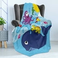 thumbnail image 4 of Whale Soft Flannel Fleece Blanket, Marine Gang Octopus Crab Turtle Seahorse Pacific Sun Underwater Ocean Playroom Design, Cozy Plush for Indoor and Outdoor Use, 50" x 60", Multicolor, by Ambesonne, 4 of 5