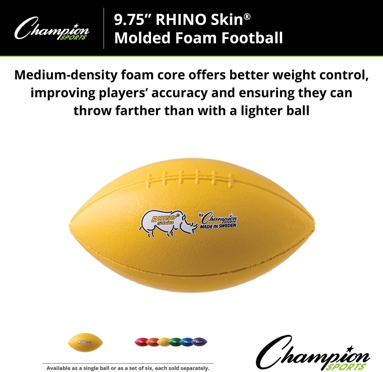 Champion Sports 10.5 Inch Rhino Skin Molded Foam Football, Yellow