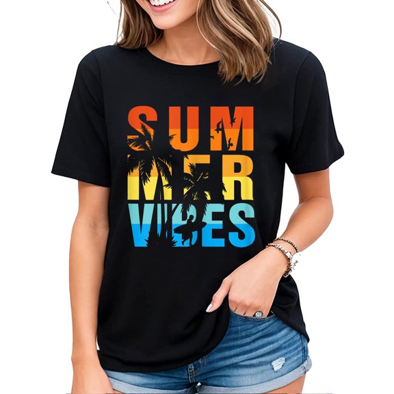 Retro Summer Vibes Shirt Beach Womens T-Shirt Black Large