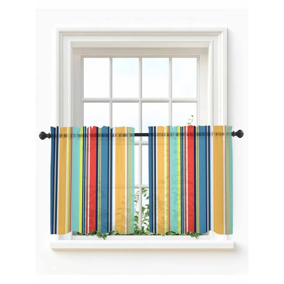 Colorful Stripes Tier Curtains 36 Inch Length,Sheer Curtains for Bedroom Living Room Window Modern Abstract Art Vertical Striped Small Half Window Kitchen Curtains & Drapes 27.5"x36" 2 Panels