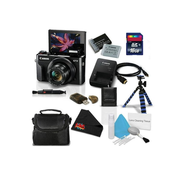 Canon PowerShot G7 X Mark II Digital Camera 1066C001 (International Model) + NB-13L Replacement Lithium Ion Battery + 16GB SDHC Class 10 Memory Card + Flexible Tripod with Gripping Rubber Legs Bundle