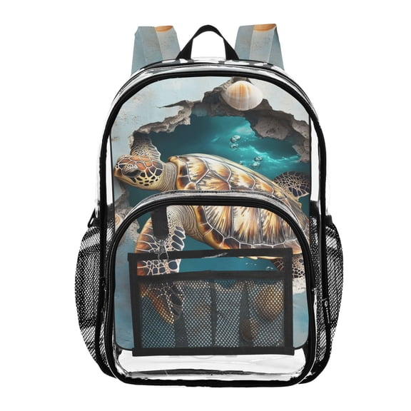 ALAZA Clear Backpack 3d Sea Turtle PVC Transparent BookBag