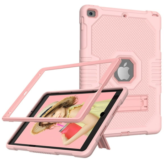 iPad 9.7 2018 2017 Case 5th/6th Generation, Kids Friendly Full-Body Rugged Hybrid Shockproof Heavy Duty Kickstand Drop Protective Cover, Rose Gold