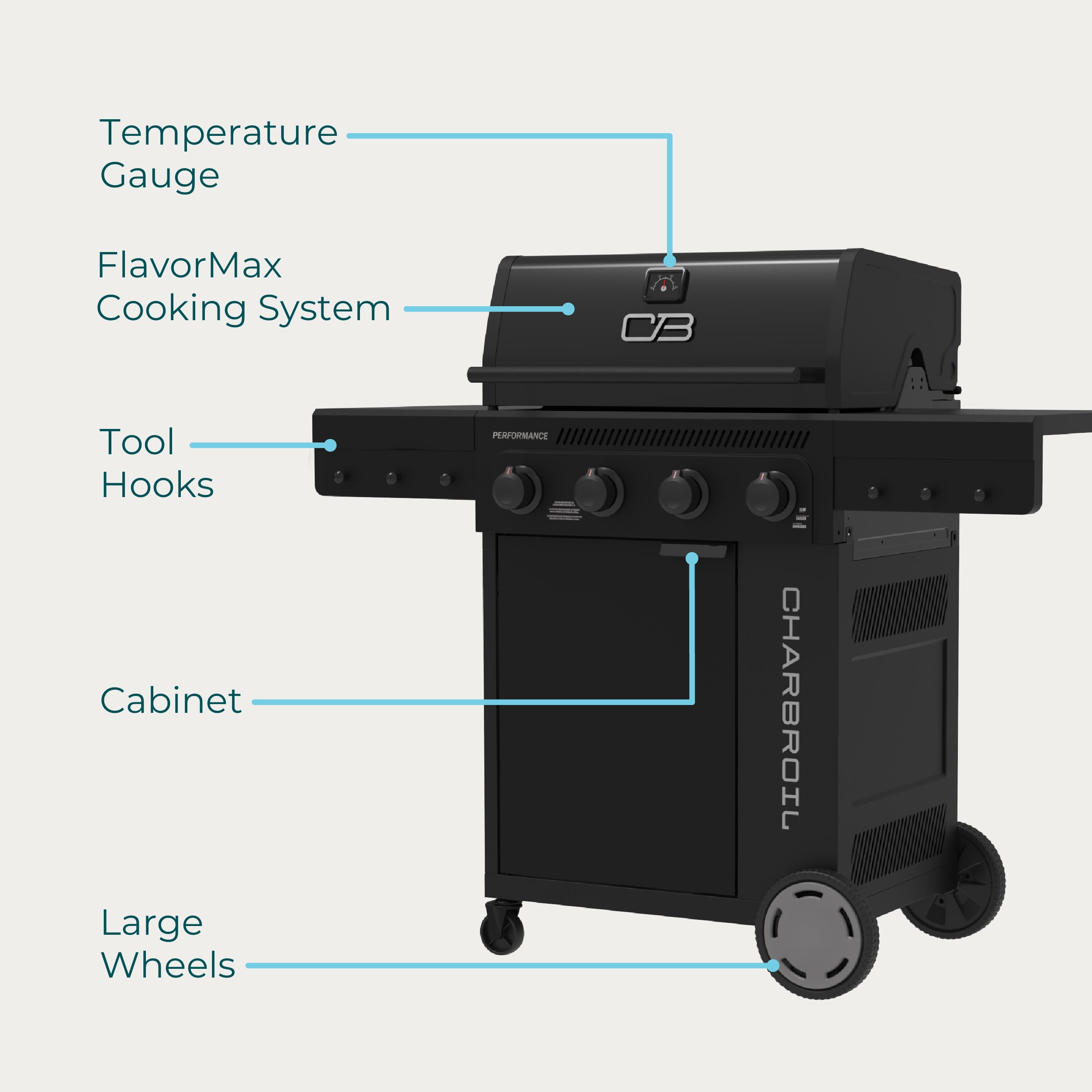 Charbroil Performance Series™ FlavorMax™ 4 Burner Gas Grill Cabinet with Sear Burner Blackout