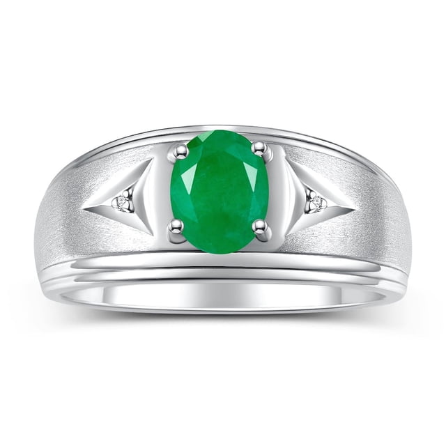 RYLOS Men's Rings Sterling Silver Classic 8X6MM Oval Gemstone & Diamond Ring Emerald May Birthstone Rings For Man Silver Rings Size 11